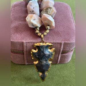 Handmade Arrowhead necklace with pink opals